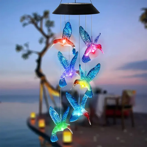 Hummingbird Solar Wind Chime Light LED Outdoor Solar Lantern - Image 5