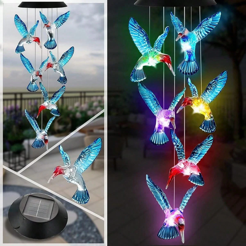 Hummingbird Solar Wind Chime Light LED Outdoor Solar Lantern - Image 4