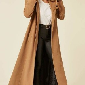 Oversized Wool Blend Hooded Long Coat (1716)