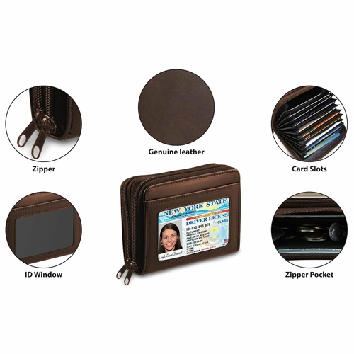 RFID Genuine Leather Credit Card Wallet for Women w/ ID Display Window - Image 3