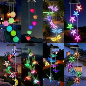 Waterproof Solar Crystal Ball Wind Chime – LED Color Changing Hummingbird Garden Light