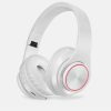 Wireless Bluetooth Headphones for Music and Calls White wireless Bluetooth headphones with cushioned ear cups and adjustable headband.