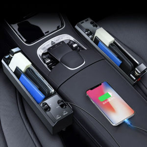 🚗 Car Seat Gap Organizer with USB Charger – Car Seat Gap Filler Storage Box for Phone, Keys & Wallet🔋