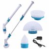 PowerSpin bathroom and kitchen scrubber with replaceable brush heads and electric cleaning tool.