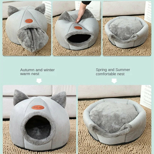 Warm & Cozy 2-in-1 Cat House Bed - Image 3