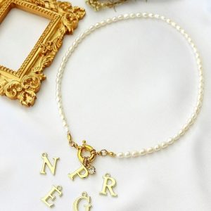 24K Personalized Freshwater Pearl Initial Choker