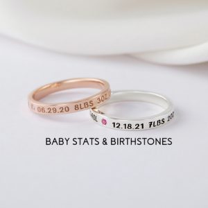 Personalized Baby Stats Birthstone Ring for New Moms
