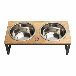 Handcrafted Mango Wood & Metal Elevated Pet Feeder with Stainless Steel Bowls