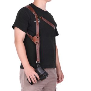 Premium Genuine Leather Adjustable Camera Shoulder Strap for DSLR Cameras