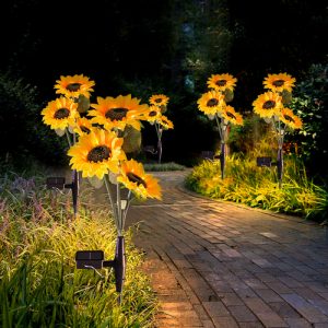 SunBloom 3-Branch Solar Sunflower Garden Lights – 2-Pack