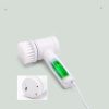 Portable electric cleaning brush with rechargeable battery and LED indicator.