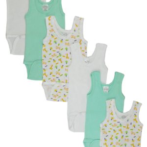 Set of six boys' printed and solid color tank tops for kids.