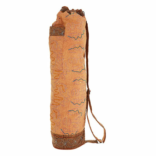 Handcrafted yoga bag with intricate embroidery and earthy tones from Fair Smart Shop.