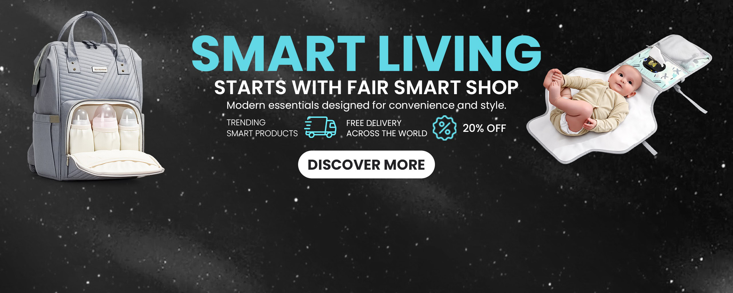 Smart living essentials from Fair Smart Shop with baby and travel products.