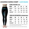Women's white striped leggings size chart with measurements in inches and centimeters.