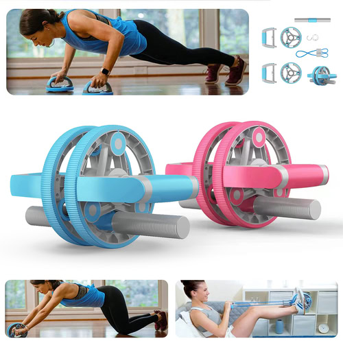 Colorful ab roller wheels for core workout and abdominal exercises.