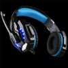G9000 gaming headset with light mic and stereo earphones in black and blue.