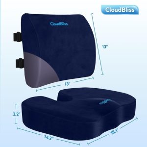 CloudBliss Memory Foam Seat Cushion & Lumbar Support Pillow Set – Comfort for Long Hours of Sitting
